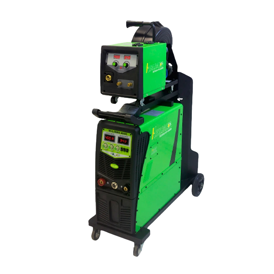 Inversora de solda MIG/MMA 400 C verde, sobre carrinho, com alimentador de arame