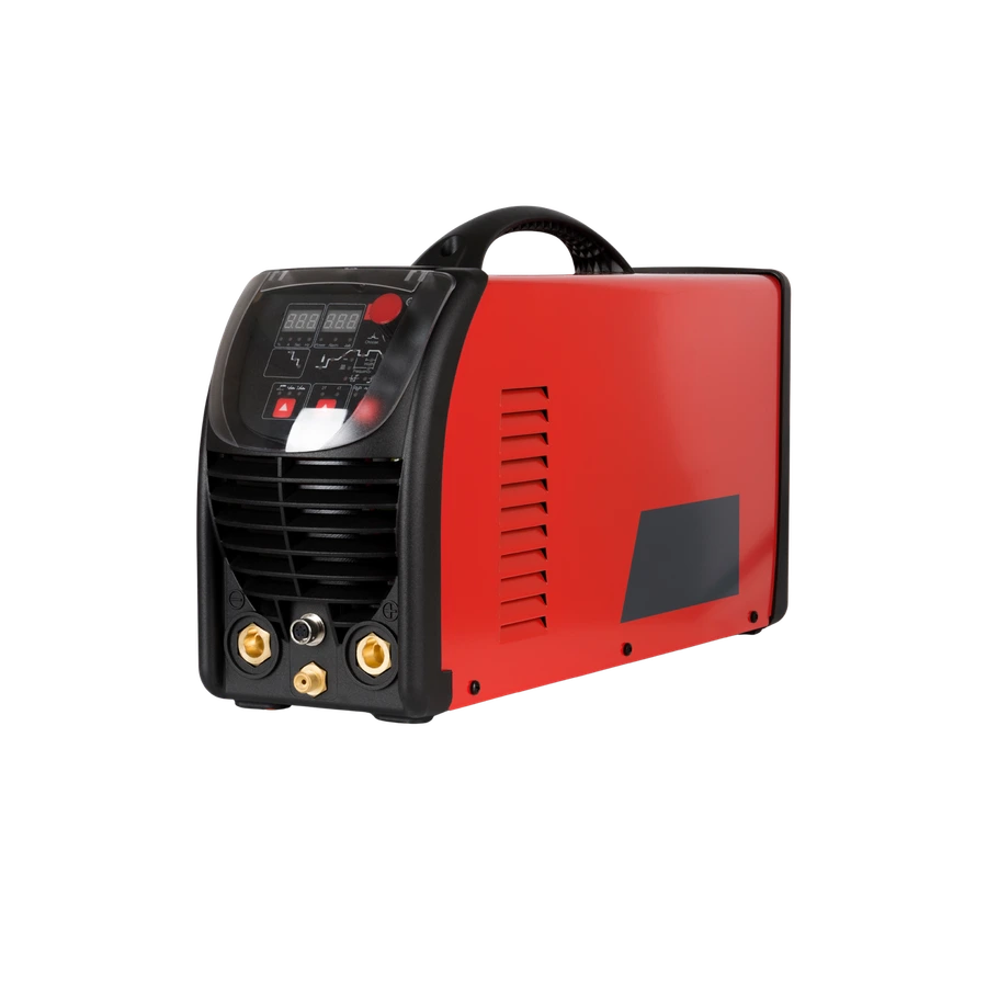 Inversora de solda MMA/TIG 200 A vermelha, com alça para transporte