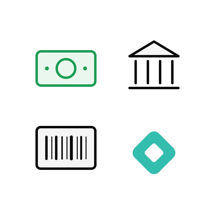 Ícones de dinheiro, transferência bancária, boleto e PIX Ícones de dinheiro, transferência bancária, boleto e PIX